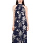MSK Women's Metallic Floral Print Halter Wide Leg Jumpsuit Blue Size X-Large