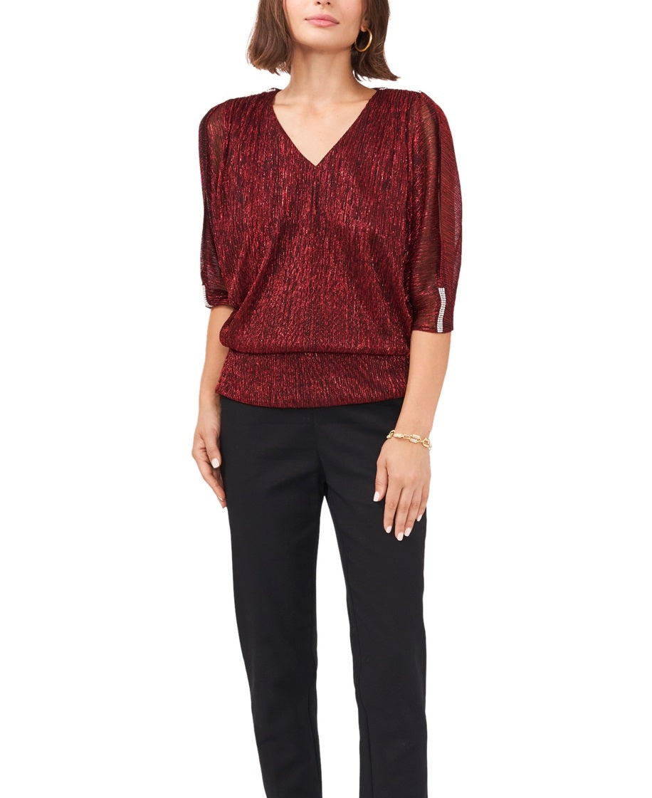 MSK Women's Embellished Cold Shoulder Top Red Size Petite Small