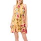MSK Women's Mock Neck Foil Dot Fit & Flare Dress Yellow Size Petite Large
