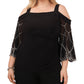 MSK Women's Cold Shoulder Beaded Sleeve Top Black Size 3X