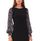 MSK Women's Printed Sleeve Smocked Cuff Shift Dress Black Size Medium