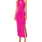 CeCe Womens Fuchsia Maxi Dress Keyhole Halter Neck Side Slit Bodycon
