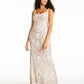 Jump Women's Embellished Shimmering Patterned Sleeveless Square Neck Full Length Formal Sheath Dress White Size 13-14