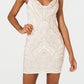 Jump Apparel Women's Glitter Printed Spaghetti Strap Cowl Neck Mini Party Body Con Dress White Size Medium