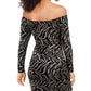 Bebe Women's Glitter Long Sleeve Off Shoulder Above The Knee Body Con Evening Dress Black Size Medium