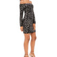 Bebe Women's Glitter Long Sleeve Off Shoulder Above The Knee Body Con Evening Dress Black Size Medium