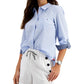 Tommy Hilfiger Women's Cotton Pinstripe Butto Down Shirt Blue Size XX-Large