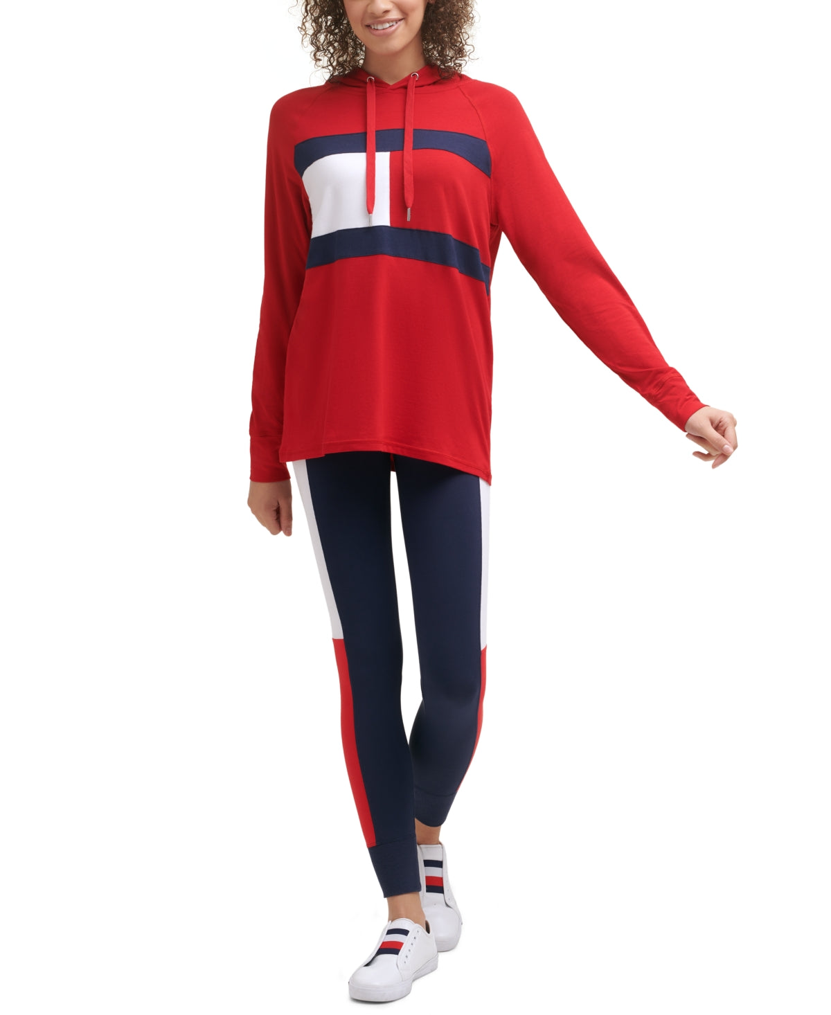 Tommy Hilfiger Women's Sport Colorblock Lightweight Flag T-Shirt Red Size Medium