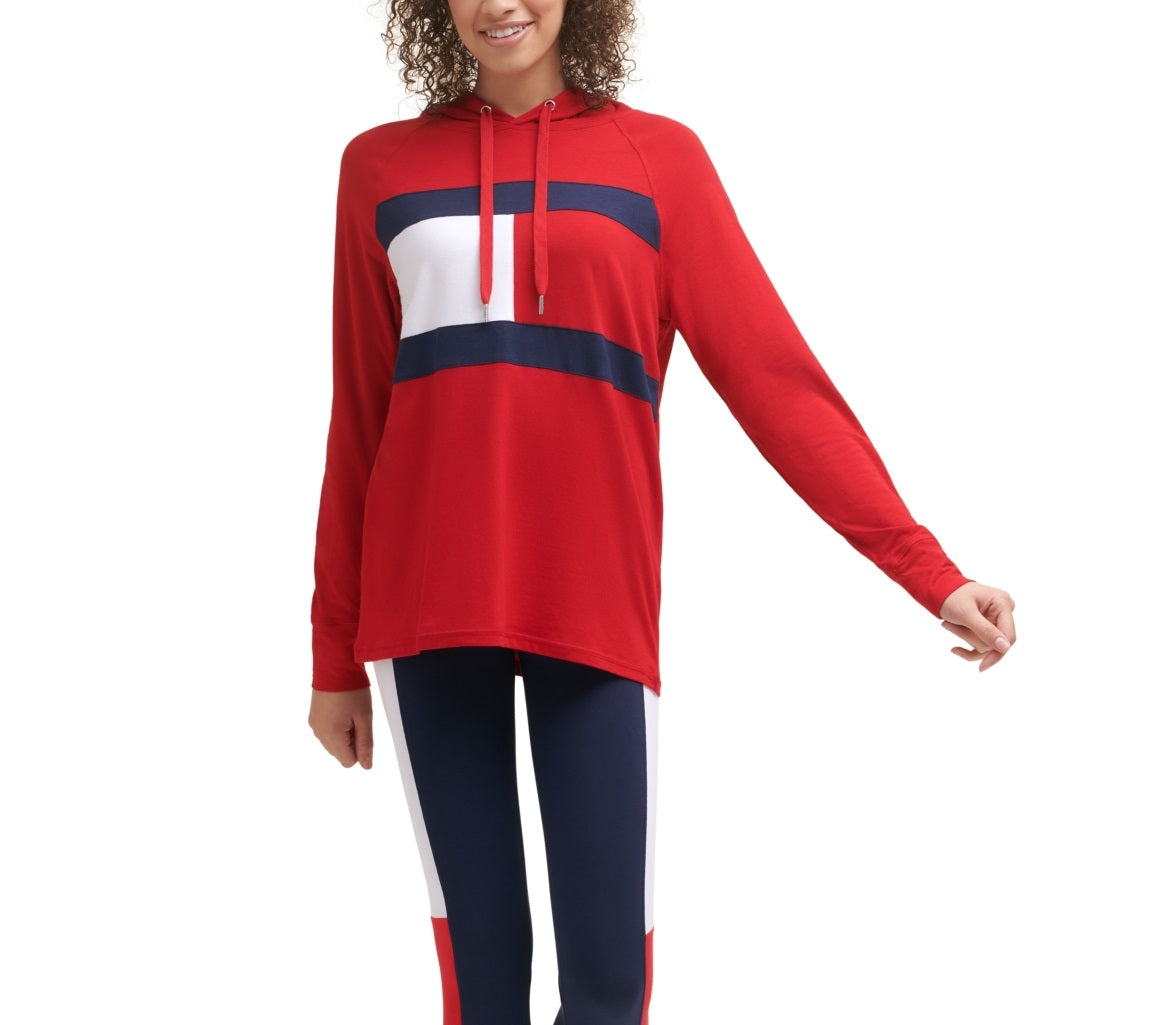 Tommy Hilfiger Women's Sport Colorblock Lightweight Flag T-Shirt Red Size Medium