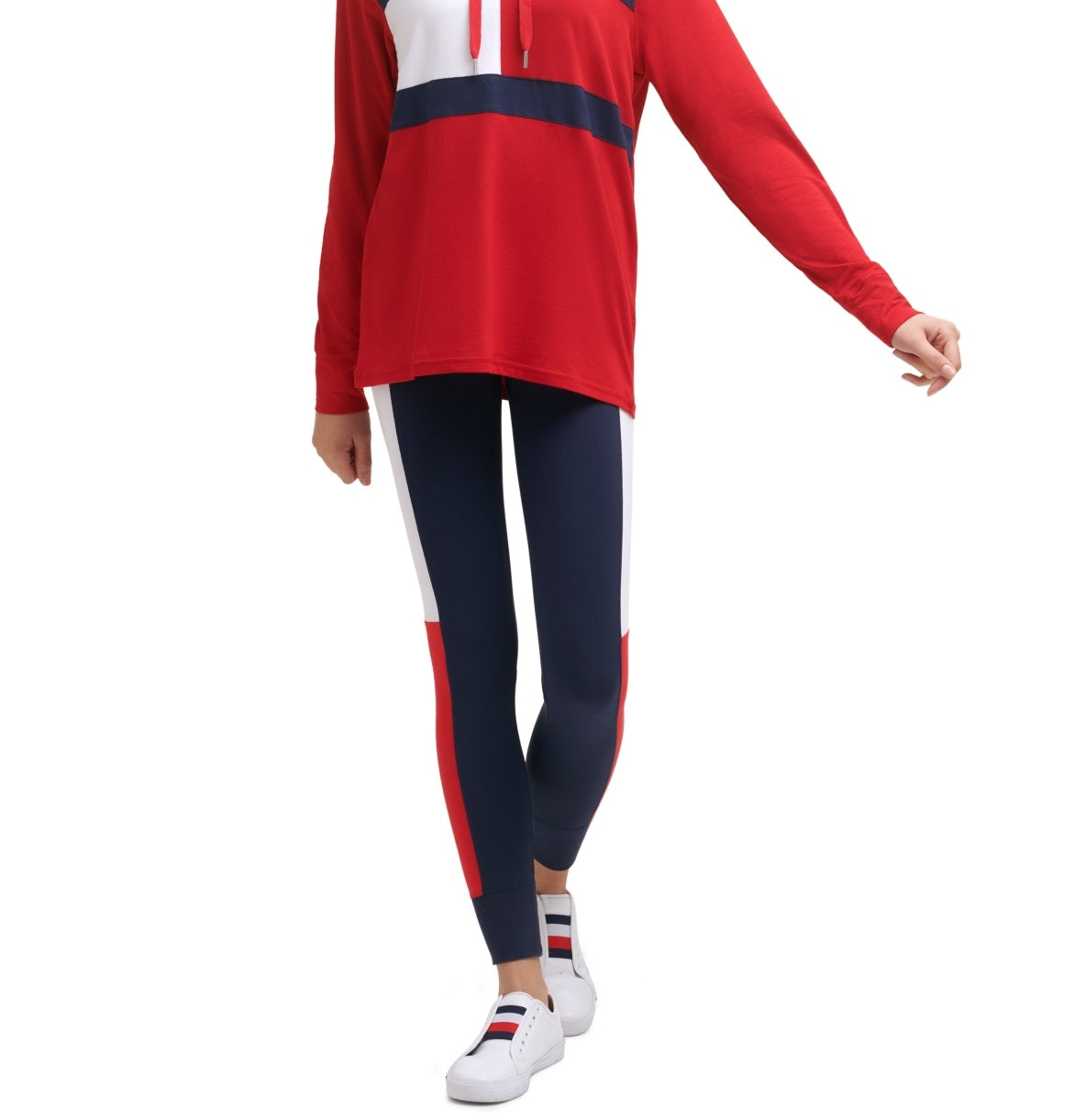 Tommy Hilfiger Women's Sport Colorblock Lightweight Flag T-Shirt Red Size Medium