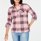 Tommy Hilfiger Women's Plaid Utility Shirt Pink Size Medium