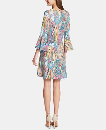Tommy Hilfiger Women's Jaipur Paisley Bell Sleeve Sheath Dress Pink Size 12Petite