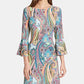 Tommy Hilfiger Women's Jaipur Paisley Bell Sleeve Sheath Dress Pink Size 4 Petite