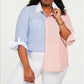 Tommy Hilfiger Women's Cotton Two Tone Striped Shirt Pink Size 3X