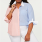 Tommy Hilfiger Women's Cotton Two Tone Striped Shirt Pink Size 3X