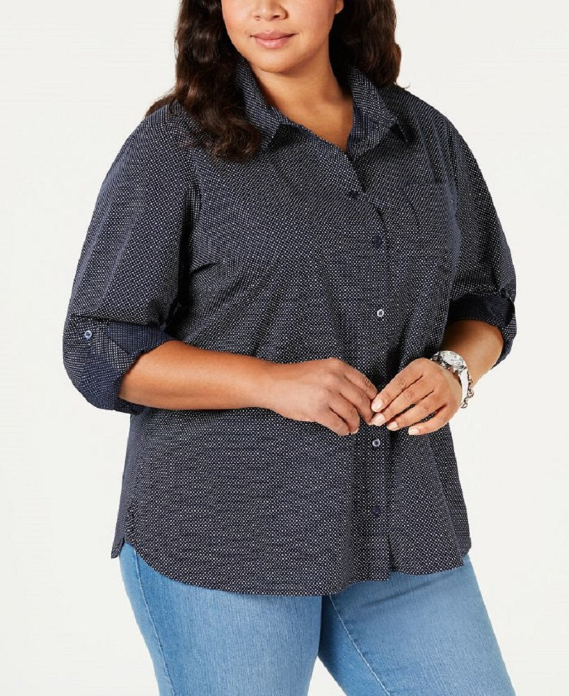 Tommy Hilfiger Women's Roll Tab Button Up Shirt Black Size 2X