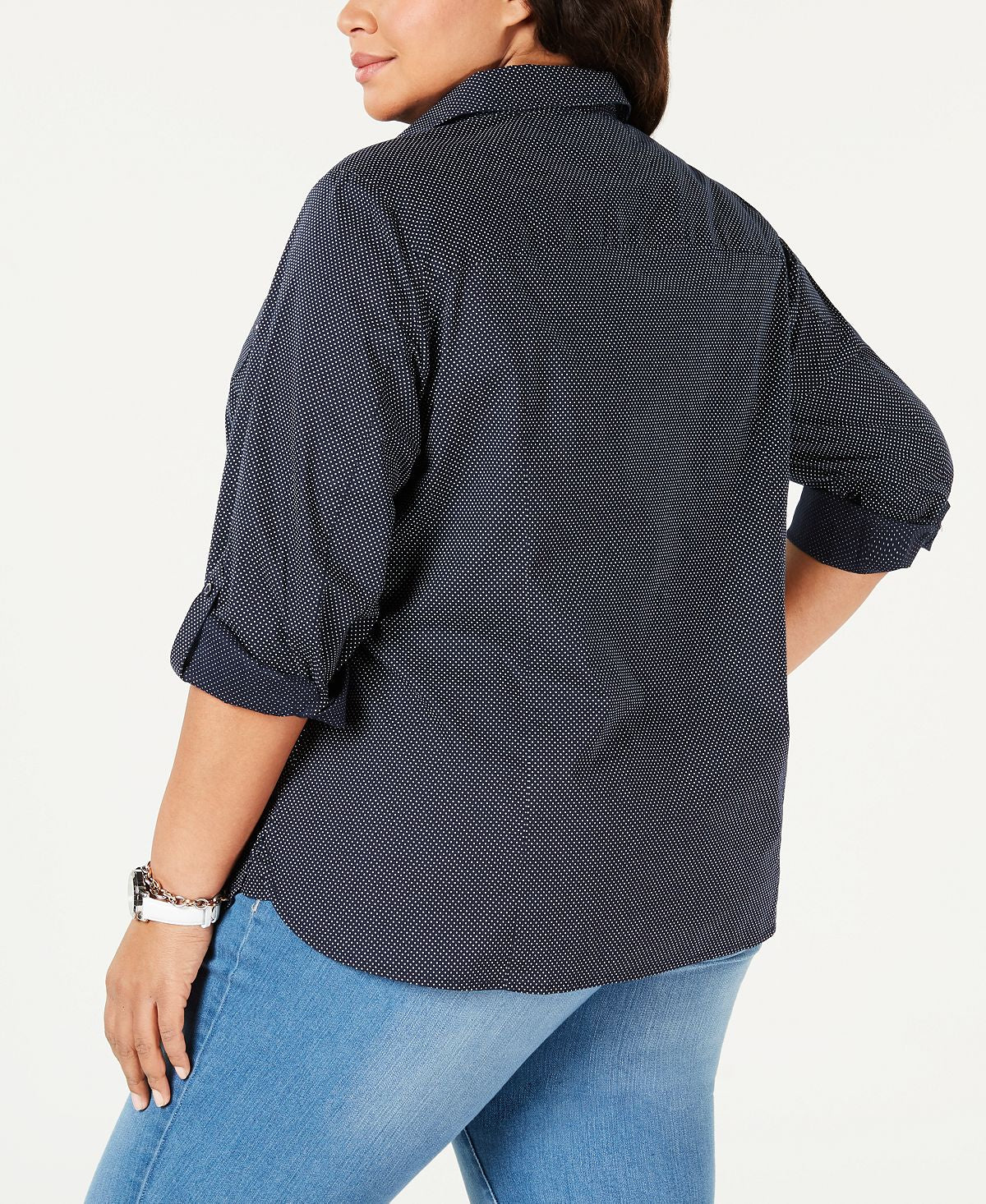 Tommy Hilfiger Women's Roll Tab Button Up Shirt Black Size 2X