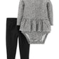 Carter's Baby Girls 2 Pc Leopard Print Bodysuit & Bow Leggings Cotton Set Black Size 24M