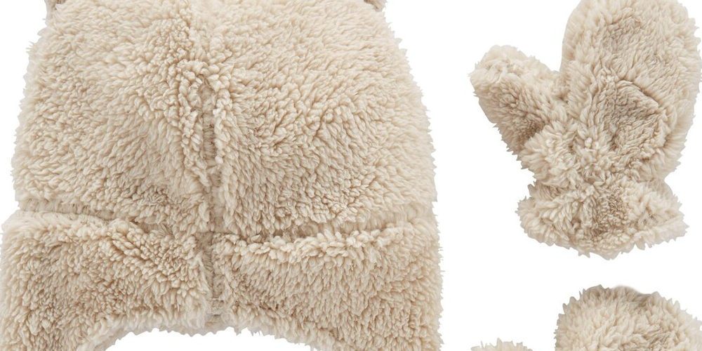 Carter's Baby Boys 2 Pc Faux Sherpa Hat & Mittens Set Brown Size 12-24 MOS