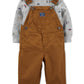Carter's Baby Boy's 2 Pc Cotton Camping Print T-Shirt & Overalls Set Brown Size 12 Months