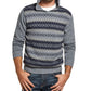 Vintage Men's Jacquard Knit Sweater Hooded Blue Size X-Large