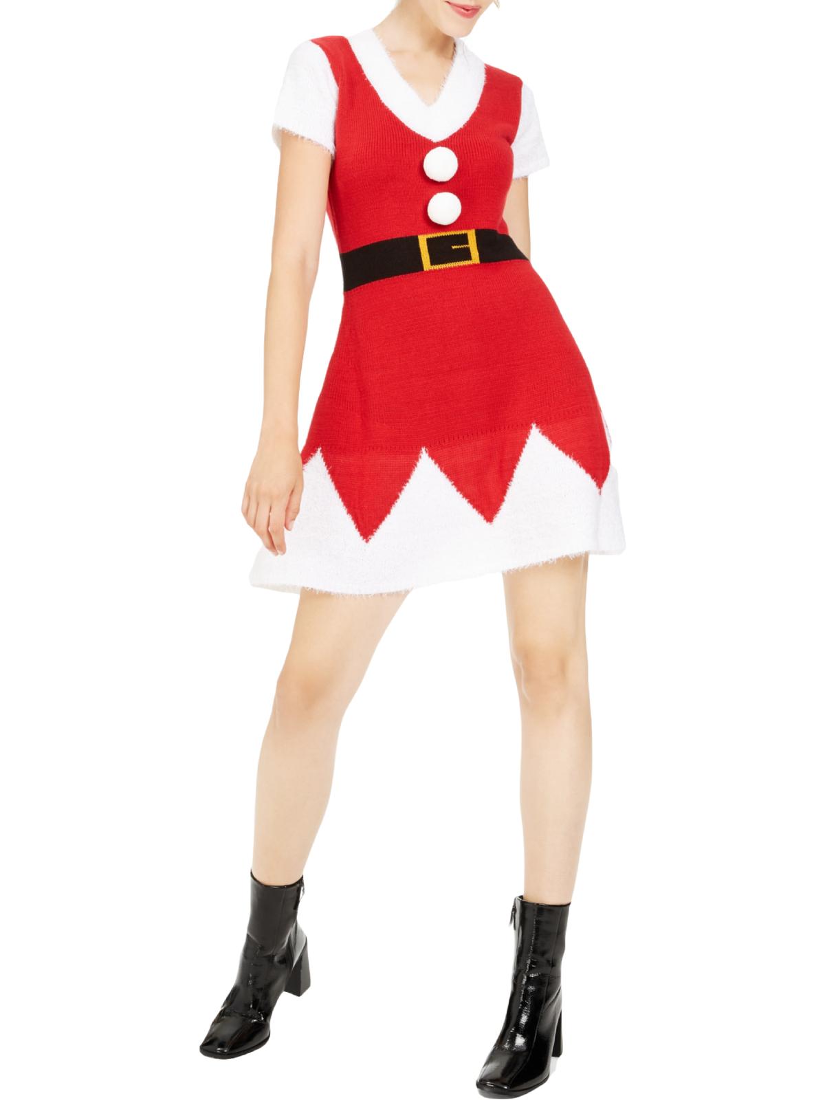 Planet Gold Junior's Holiday Santa Sweater Dress & Hat Red Size Large