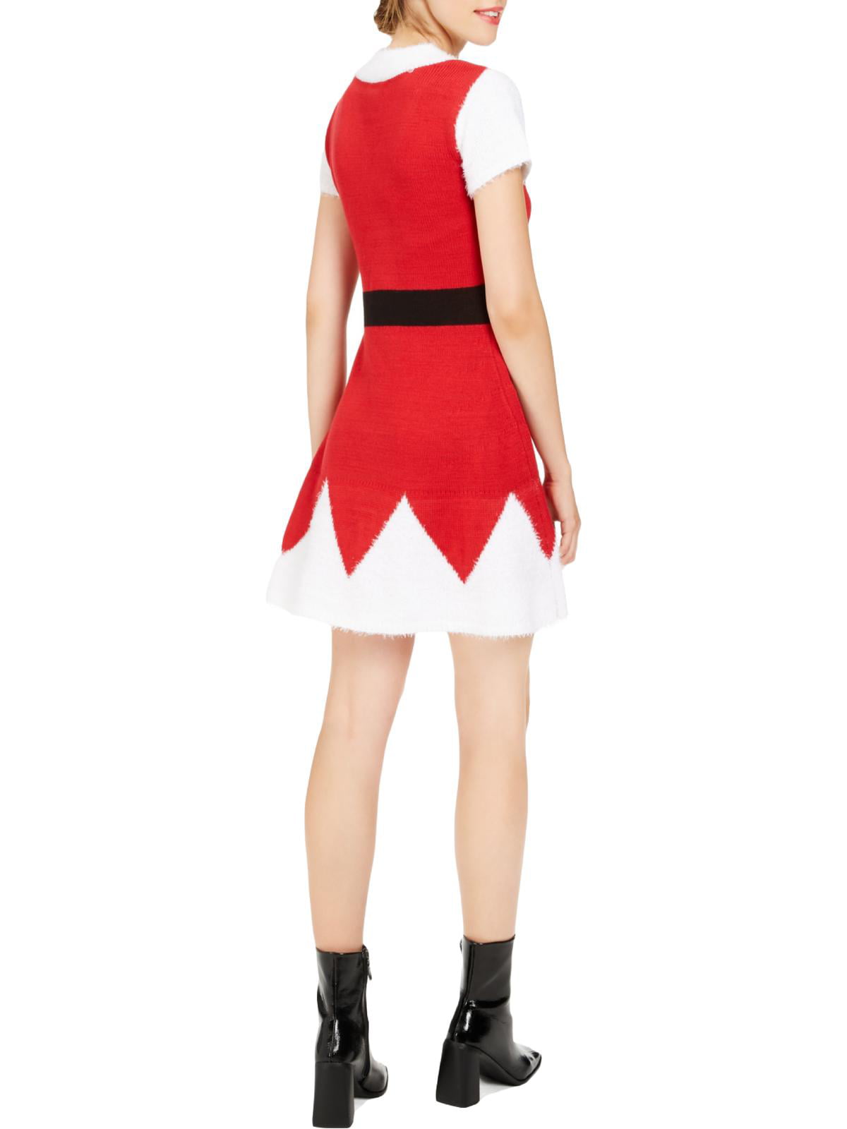 Planet Gold Junior's Holiday Santa Sweater Dress & Hat Red Size Large