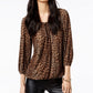 Michael Kors Women's Leopard Print Peasant Top Brown Size Petite Large