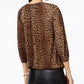 Michael Kors Women's Leopard Print Peasant Top Brown Size Petite Large