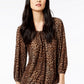 Michael Kors Women's Leopard Print Peasant Top Brown Size Petite Large