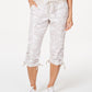 Calvin Klein Women's Performance Printed Tie Hem Capri Pants White Size Large
