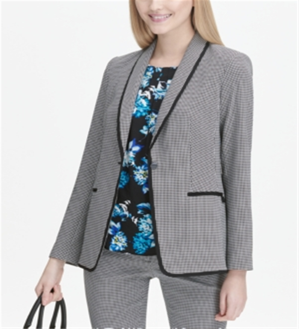 Calvin Klein Women's Printed One Button Blazer Gray Size 12