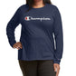Champion Women's Long Sleeve Logo T-Shirt Blue Size 2X