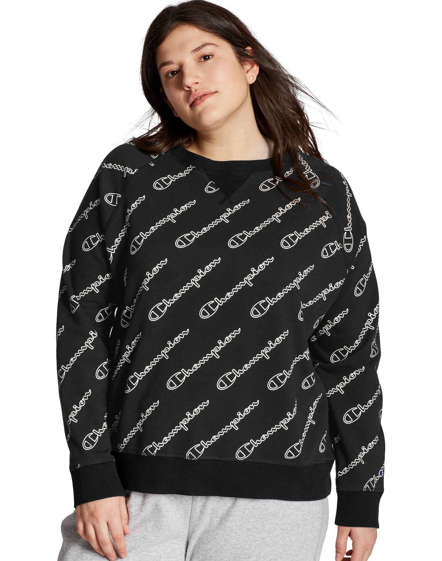 Champion Women's Heritage Logo Print Sweatshirt Black Size 2X