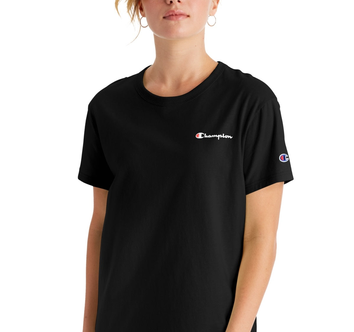 Champion Women's Cotton Logo Boyfriend T-Shirt Black Size Small
