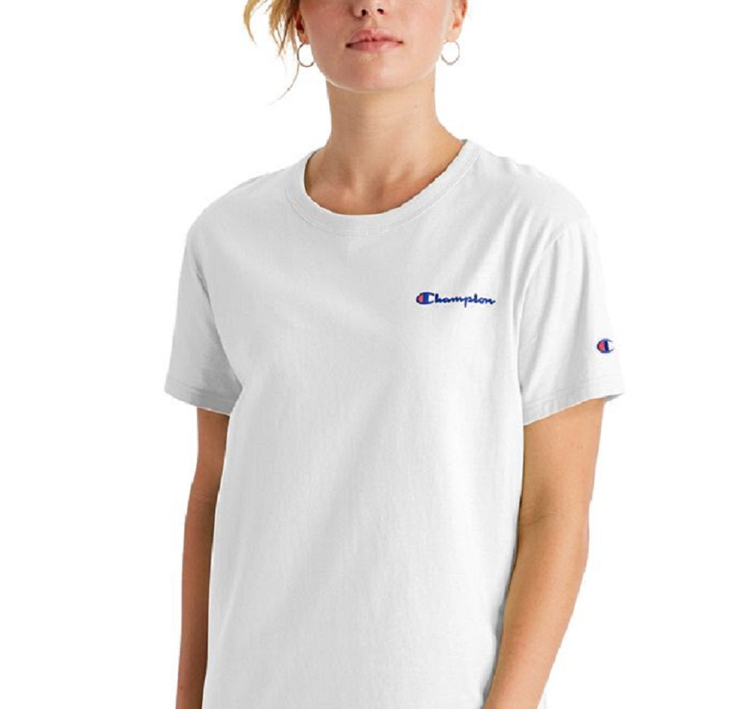 Champion Women's Cotton Logo Boyfriend T-Shirt White Size Small