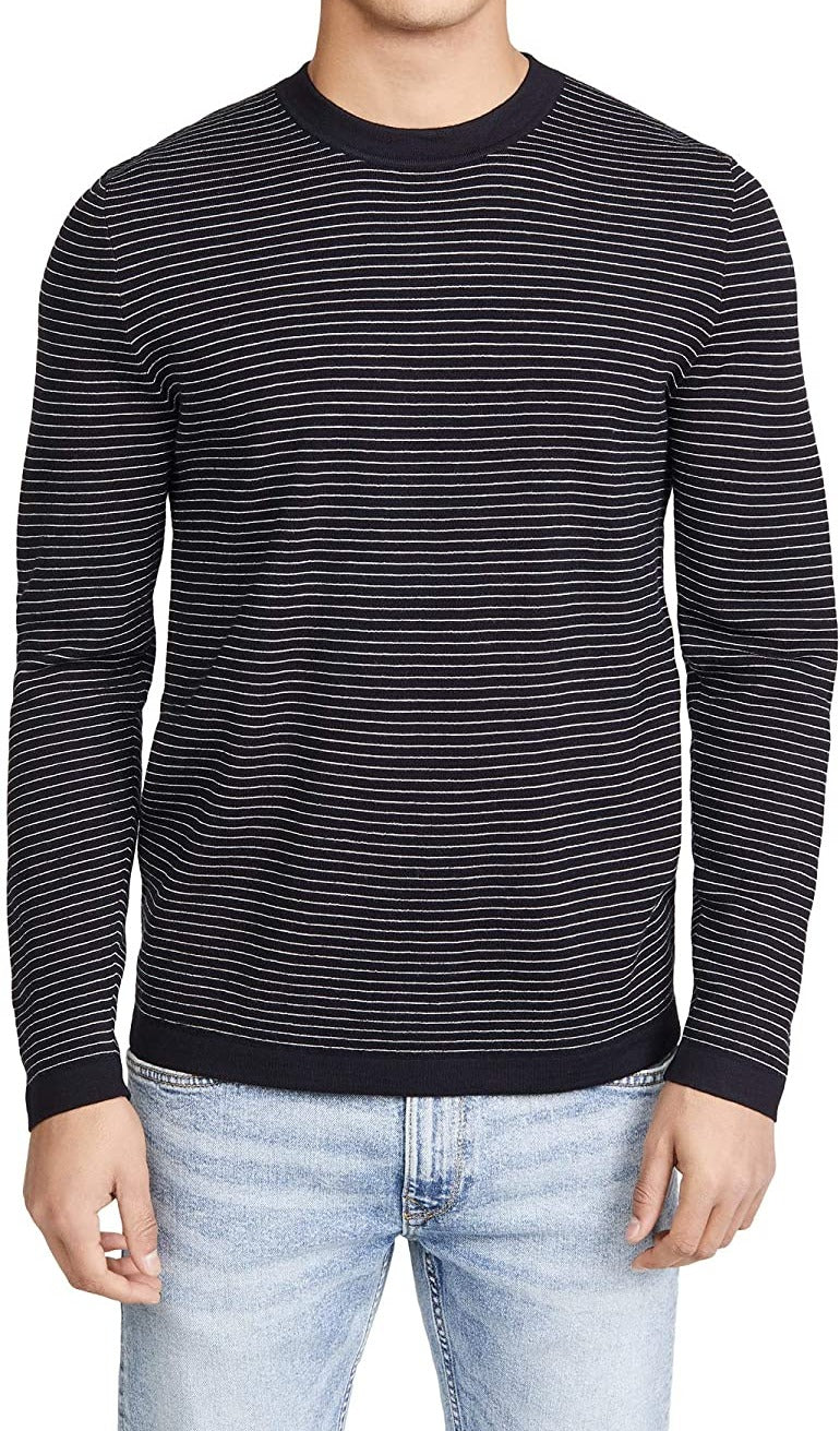 Theory Men's Ollis Stripe Crewneck Wool Sweater Blue Size X-Large