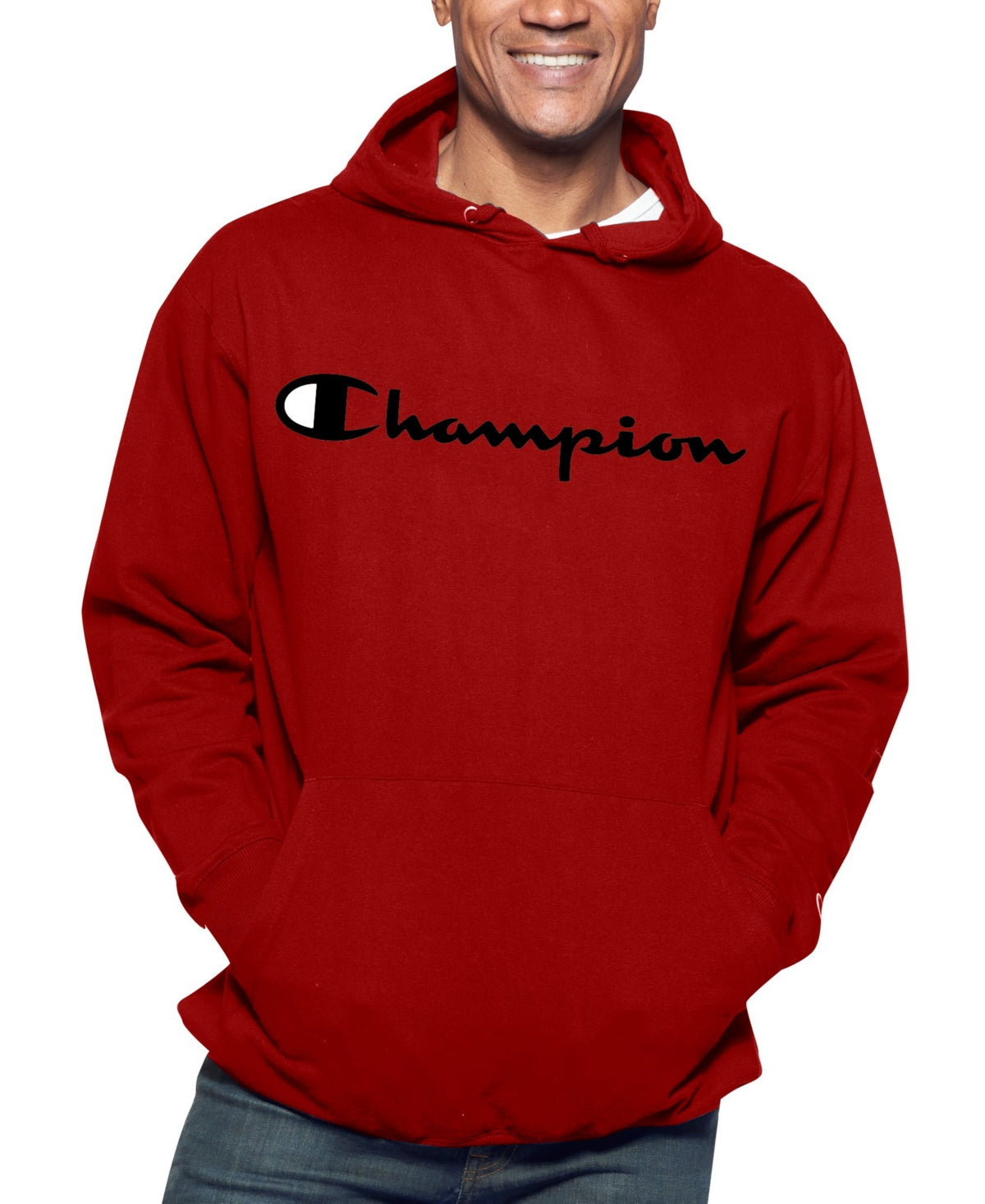 Champion Men's Logo Print Hoodie Red Size Medium