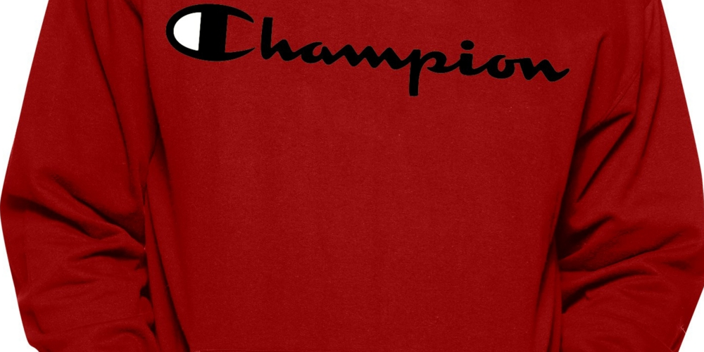 Champion Men's Logo Print Hoodie Red Size Medium