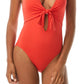 Vince Camuto Women's Knot-Front Halter One Piece Swimsuit Red