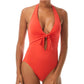 Vince Camuto Women's Knot-Front Halter One Piece Swimsuit Red
