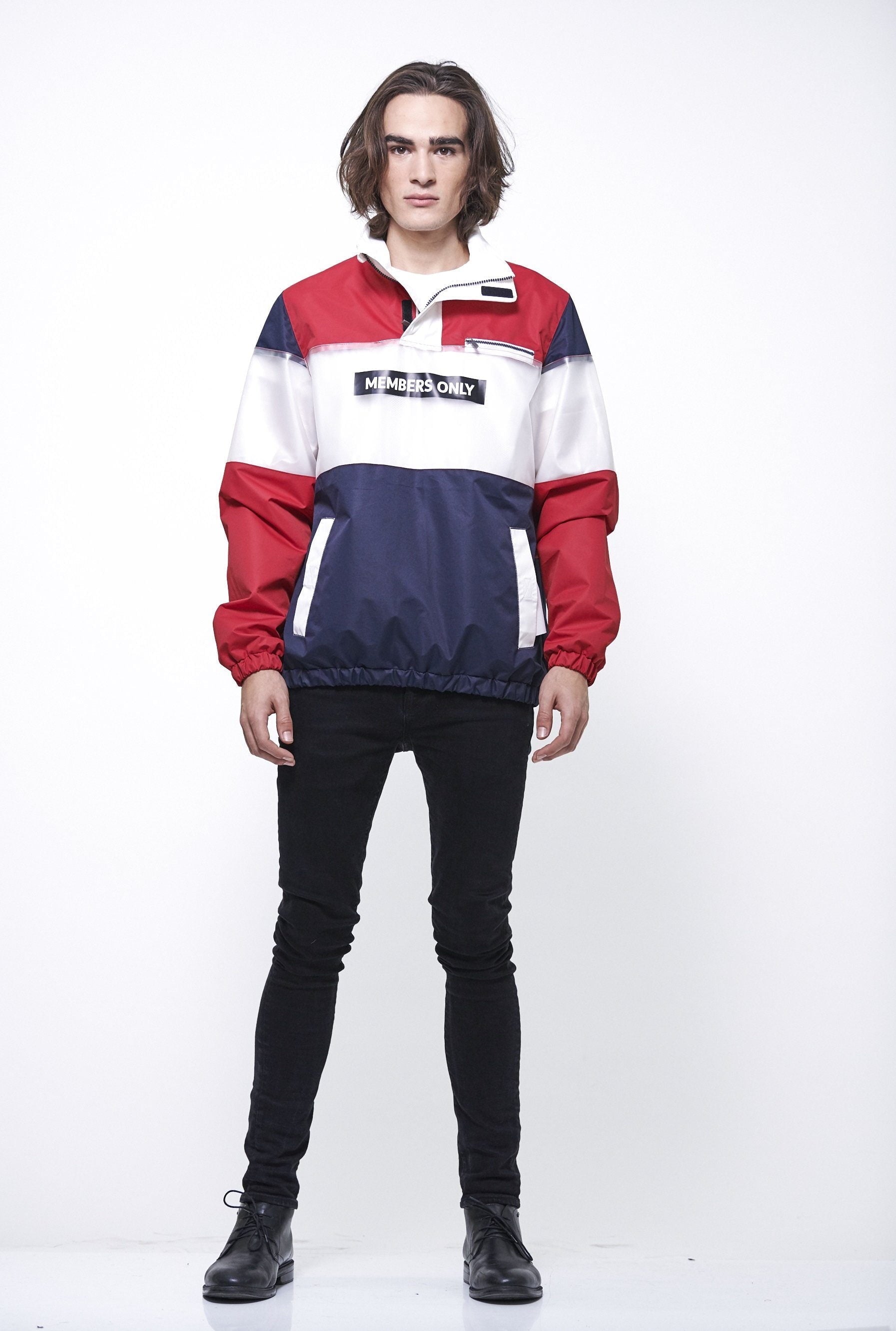 members-only-mens-colorblock-translucent-halfzip-jacket-lightweight-contrast-zippers-red-small