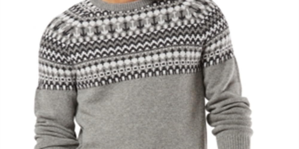 Dockers Men's Fair Isle Long Sleeve Crew Neck Wool Blend Sweater Gray Size Large