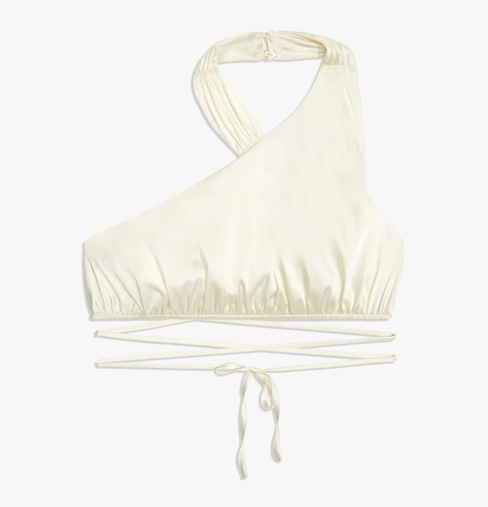 High Neck Stretch Charmeuse Halter Top Vanilla Size X-Large