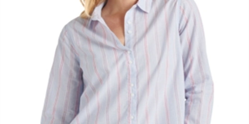 Lucky Brand Women's Classic Stripe Button Up Shirt Blue Size X-Large