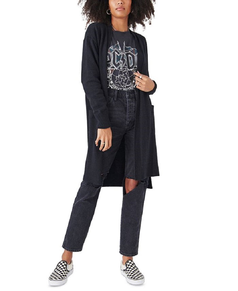 Lucky Brand Women's Open Front Longline Cardigan Black Size Large