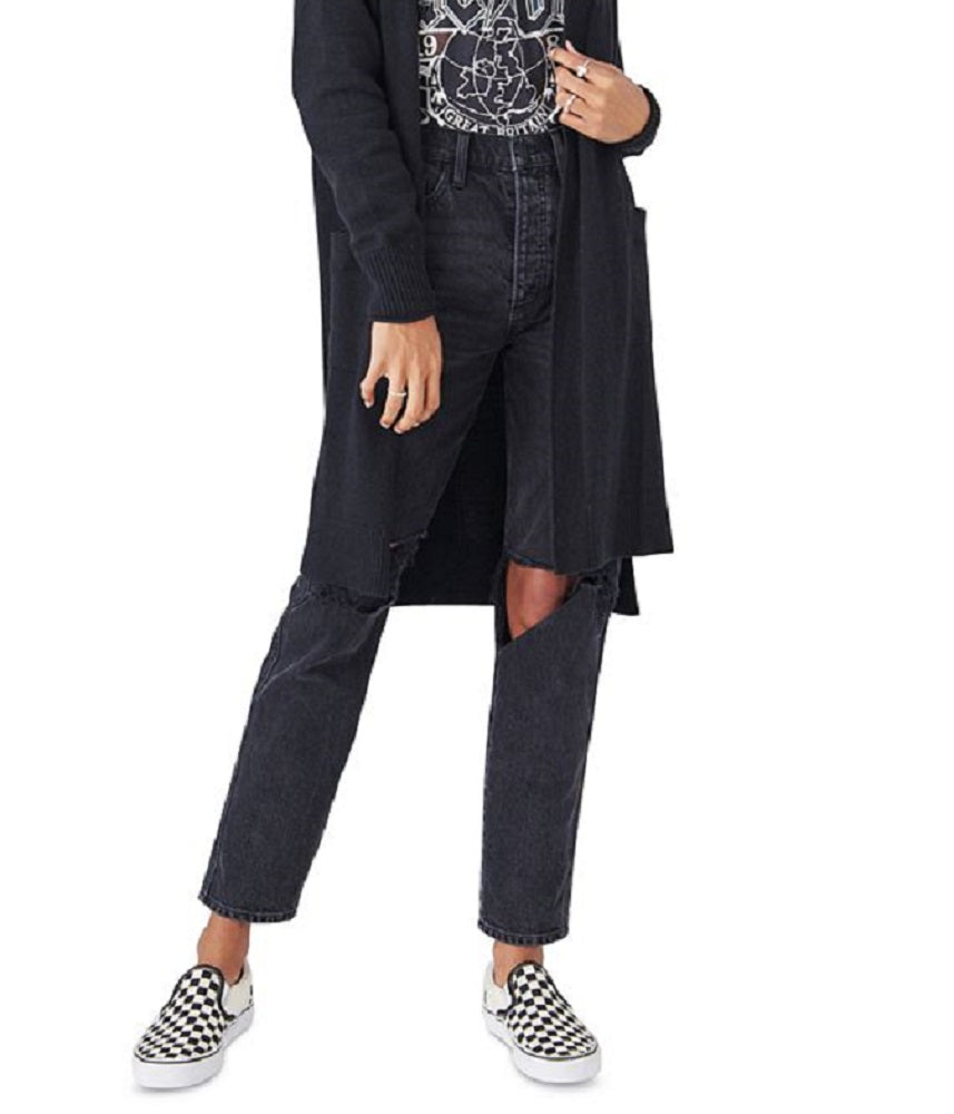 Lucky Brand Women's Open Front Longline Cardigan Black Size Large