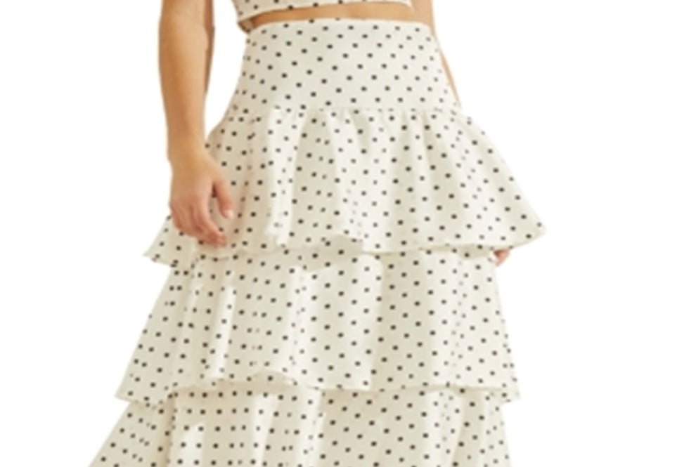 GUESS Women's Nadia Polka Dot Ruffle Maxi Skirt White Size X-Small