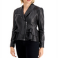 GUESS Women's Westlynn Faux-Leather Peplum Jacket Gray Size X-Large
