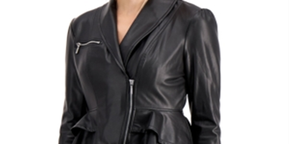GUESS Women's Westlynn Faux-Leather Peplum Jacket Gray Size X-Large